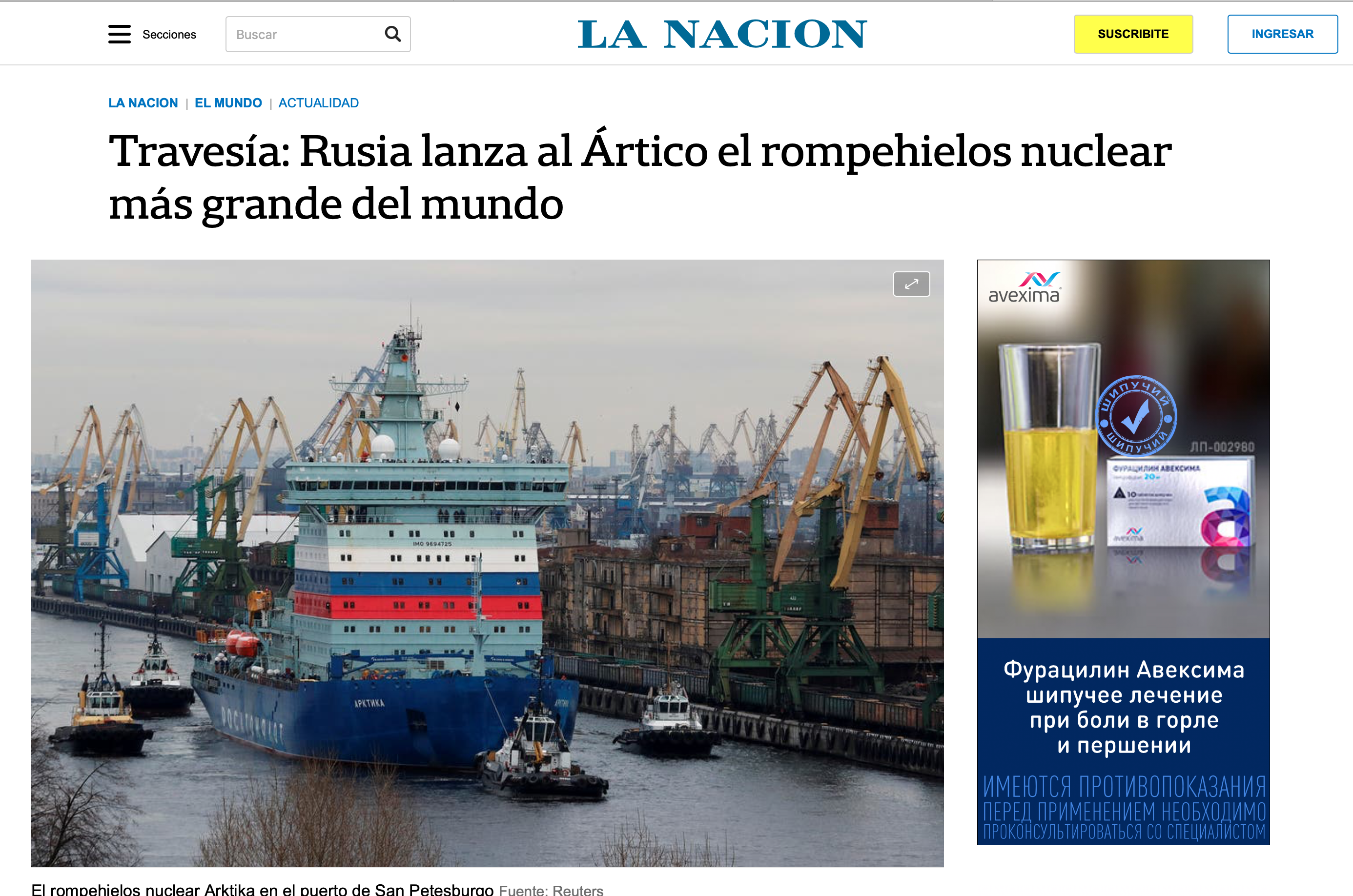 Travesía: Rusia lanza al Ártico el rompehielos nuclear más grande del mundo (La Nación)