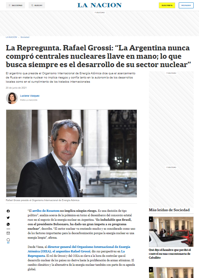 La Repregunta. Rafael Grossi: “La Argentina nunca compró centrales nucleares llave en mano; lo que busca siempre es el desarrollo de su sector nuclear” 