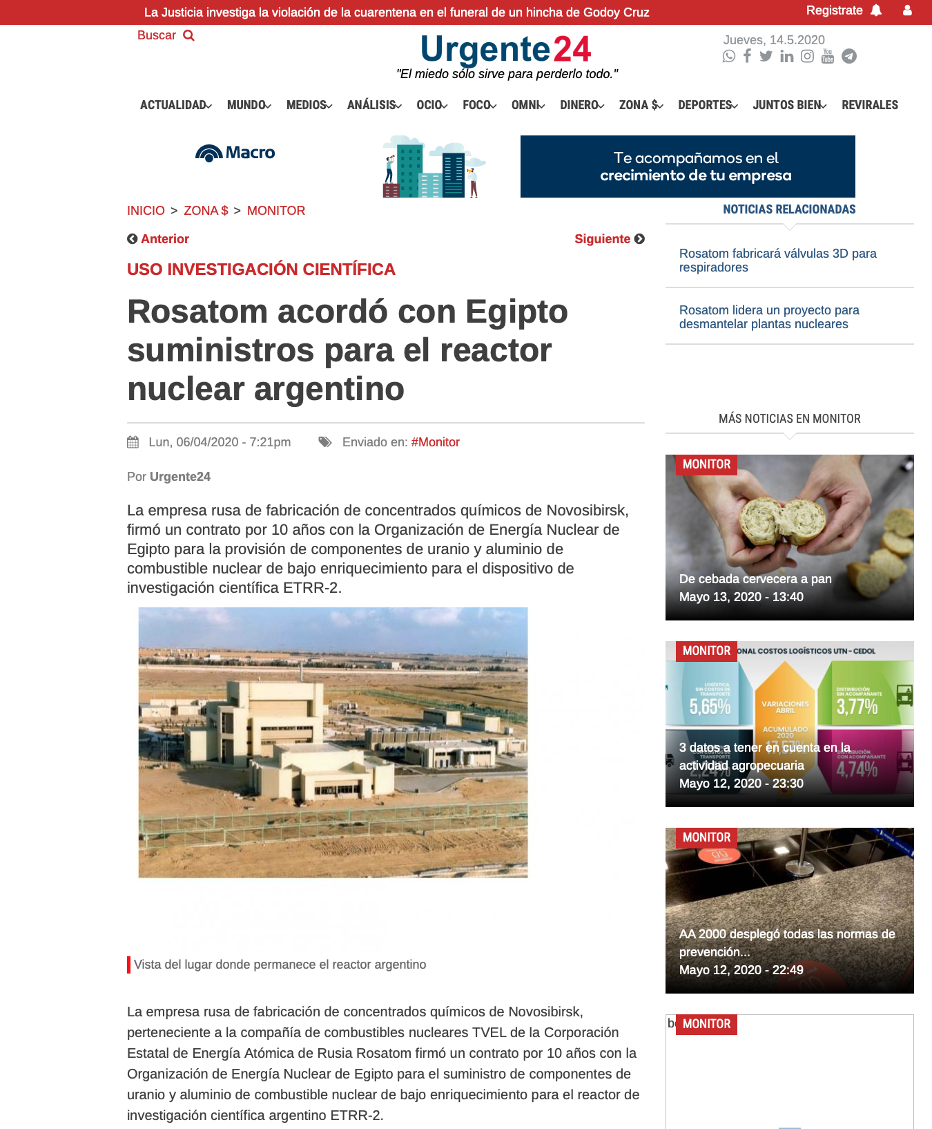 Rosatom acordó con Egipto suministros para el reactor nuclear argentino