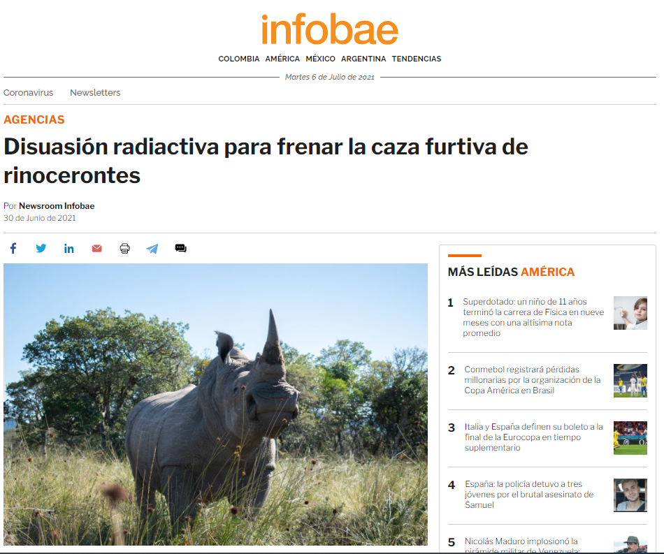 Disuasión radiactiva para frenar la caza furtiva de rinocerontes