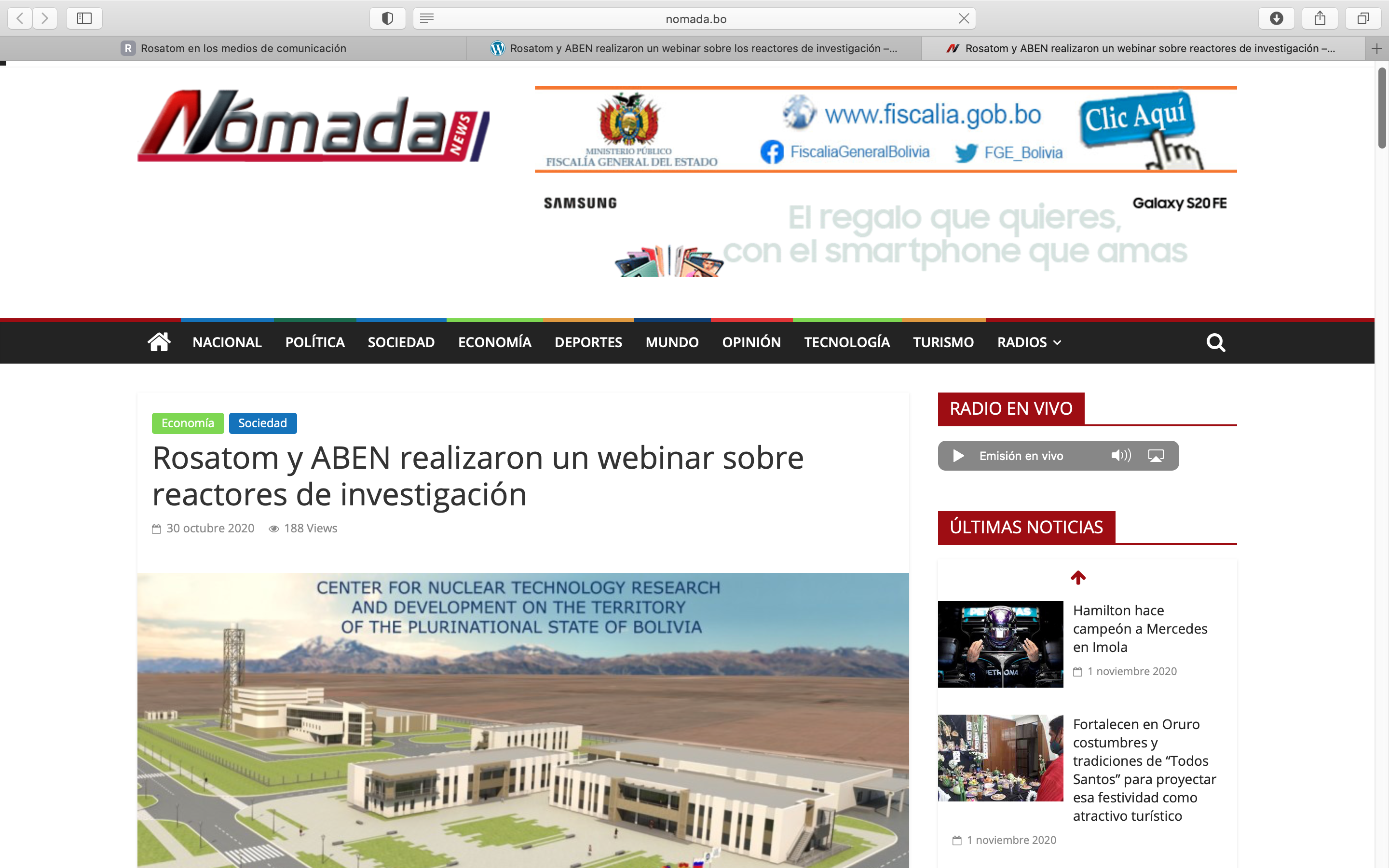 Rosatom y ABEN realizaron un webinar sobre reactores de investigación (Nomada News)