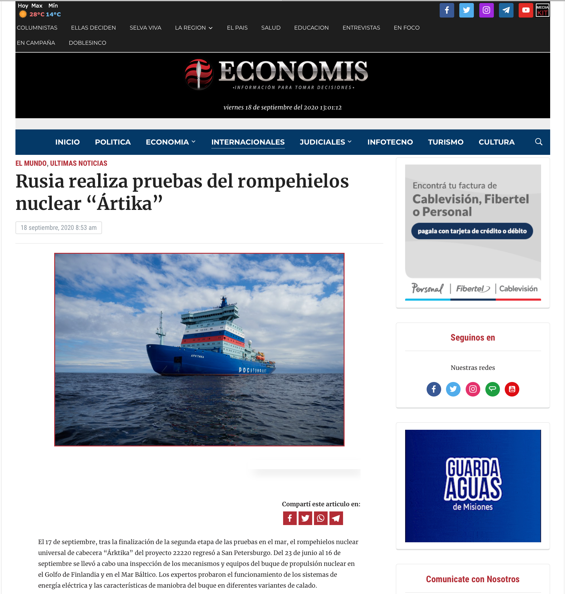 Rusia realiza pruebas del rompehielos nuclear “Árktika” (Economis)